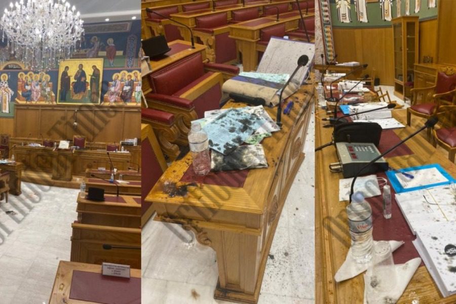 Απίστευτες εικόνες από την αίθουσα συνεδριάσεων της ιεραρχίας στη Μονή Πετράκη